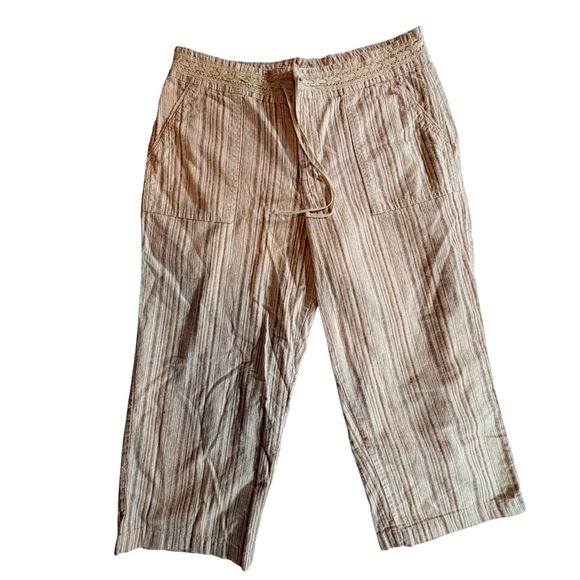 Lee Pants - Lee Striped Linen Blend Capri Pants Womens 14 Medium Relaxed Boho Cropped